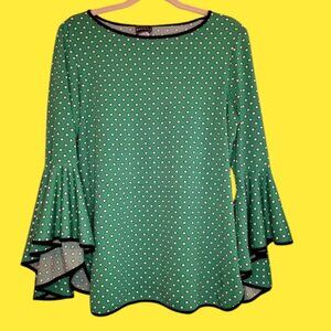 Polka Dot Bell Sleeve Blouse Sz L by Coco Bianco